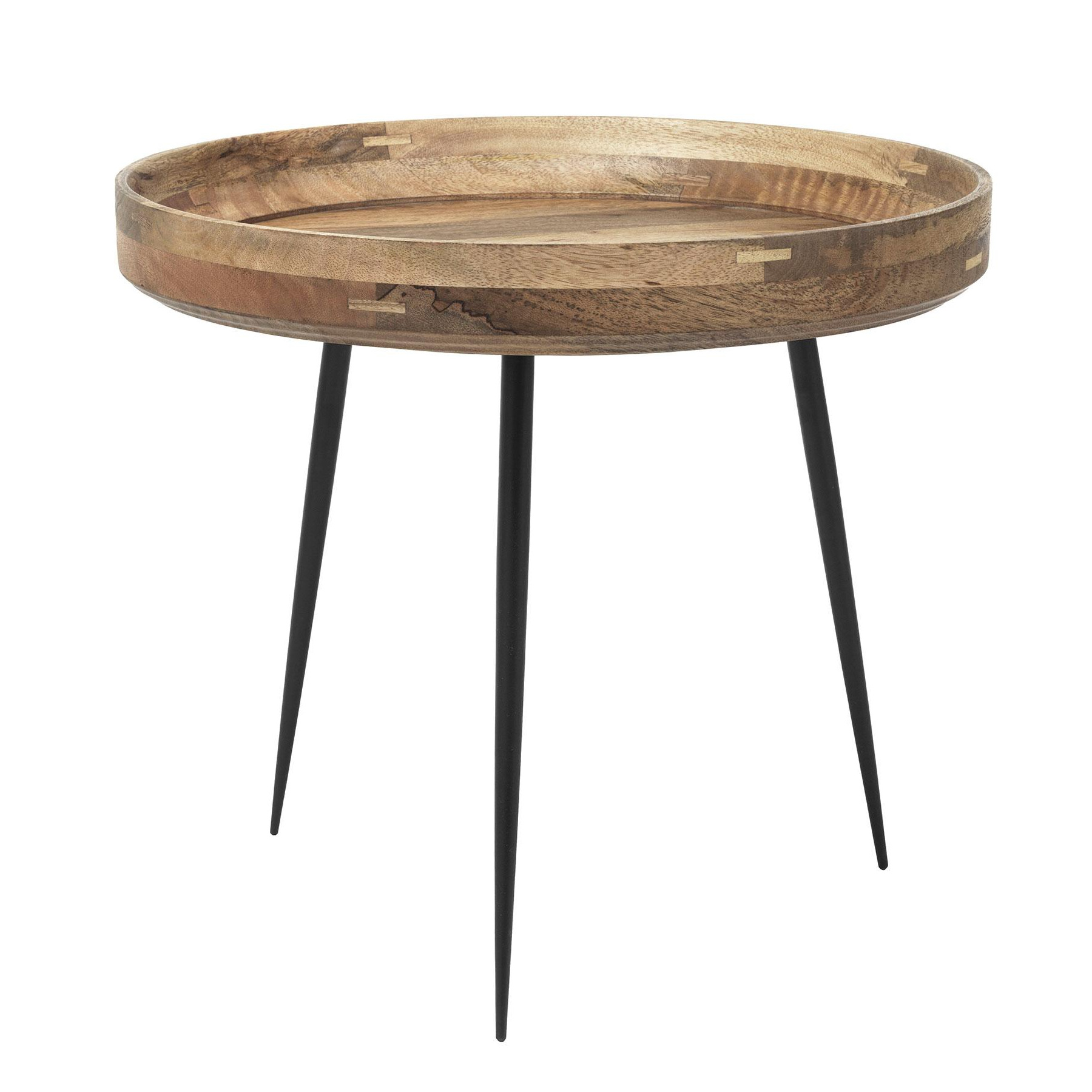 Mater - Bowl Beistelltisch L - natur/Tischplatte Mangoholz lackiert/Gestell Stahl schwarz/H 46 / Ø 52cm von Mater