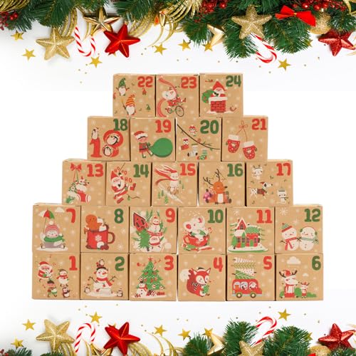 Matogle 24 Adventskalender Befüllen, Weihnachtskalender 2023, Geschenkbox, Papierdrachen Adventskalender Weihnachten Selber Befüllen Kisten Set für verpacke Deko Kästchen Weihnachtsschmuck von Matogle