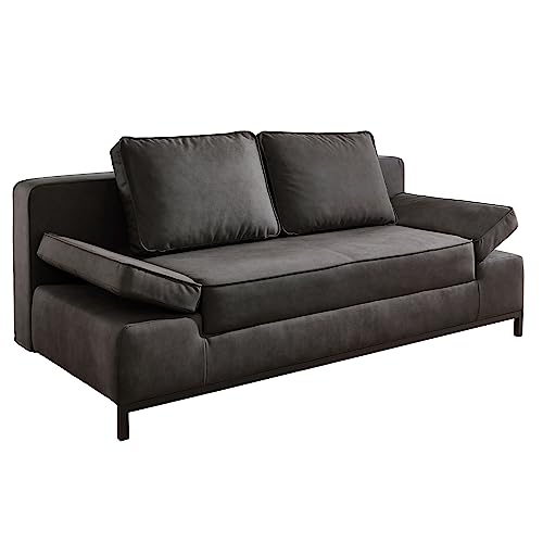 Matratzen Perfekt Schlafsofa Riga, 200 x 100 cm – Couch mit Schlaffunktion und Bettkasten, Liegefläche ca. 200 x 145 cm, moderner 2-Sitzer mit Armlehne, Grau von Matratzen Perfekt