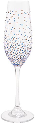 Maturi Champagnerflöte, handbemalt, blaue Punkte, 220 ml, in Geschenkbox von Maturi
