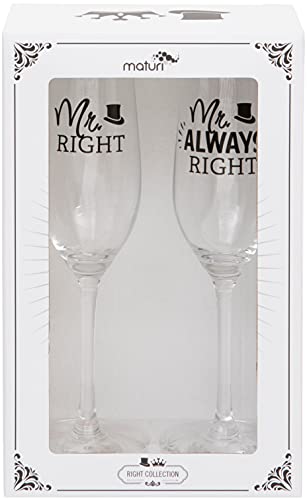 Maturi Set aus zwei Champagnergläsern „Mr Right Mr Always Right“, 220 ml von Maturi