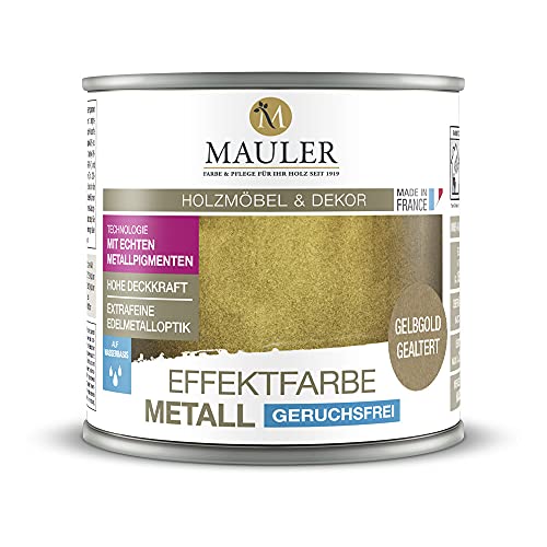 Mauler Goldfarbe Mettalic Gelbgold gealtert 0,125L Echte Metallpigmente. Innen und aussenbereich : Holz, Metall, Gips, PVC von Mauler