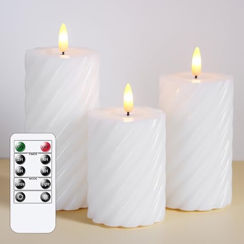 Mavandes Flammenlose LED-Kerzen mit Fernbedienung,Weiß batteriebetrieben flackernde Säule Pack von 3 echten Wachs Zeitsteuerung Kerzen (7,5x10,12,5,15cm) von Mavandes