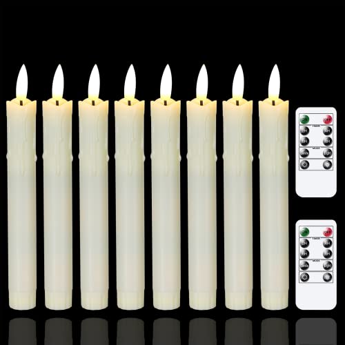 Mavandes LED Stabkerzen mit Timerfunktion und Zwei Fernbedienung,19 x 2,2cm 8 Stück Elfenbeinfarbene Kunststoff Flammenlose Batteriebetrieben Kerzen,Langanhaltend,Einstellbare Helligkeit von Mavandes