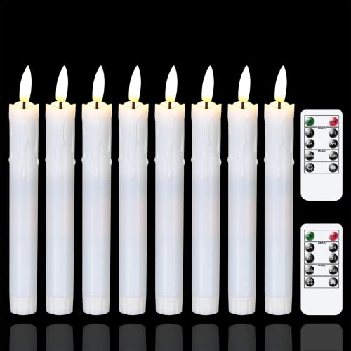 Mavandes LED Stabkerzen mit Timerfunktion und Zwei Fernbedienung,19 x 2,2cm 8 Stück Weiß Kunststoff Flammenlose Batteriebetrieben Kerzen,Langanhaltend,Einstellbare Helligkeit von Mavandes