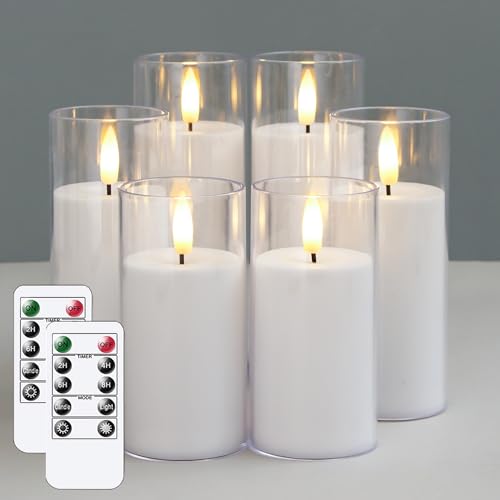 Mavandes Packung mit 6 flammenlosen weißen LED-Kerzen aus mit 2 Fernbedienungen und Timerfunktion, batteriebetriebene flackernde realistische Kerzen (5,5cmx 11,3 13,4 15,5cm) von Mavandes