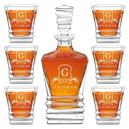 Maverton 800 ml Whiskykaraffe + 2/4 / 6er Whisky Gläser Set mit Gravur - Whiskey Dekanter Set aus Kristallglas - Whisky Set für Mann zum Geburtstag - zu Weihnachten - Verzierung von Maverton