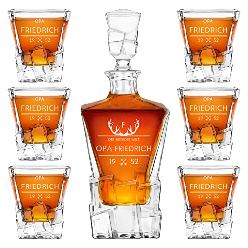 Maverton 950 ml Whiskey Karaffe + 2/4 / 6er Whiskygläser Set mit Gravur - Whisky Dekanter - luxuriöses Design - Kristallglas - für Männer zum Geburtstag - Opa von Maverton