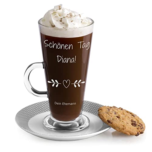 Maverton Latte Macchiato Glas mit Gravur - 360 ml - Cappuccino Tasse mit Henkel - Trinkglas für Kaffee - Kaffeezubehör - Kaffeeglas für Frauen - zum Geburtstag - personalisiert - Schönen Tag von Maverton