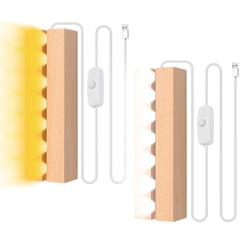 MaxEarn 2 Stück Led Lichtsockel, USB LED Lichter Display Basis, Holz Leuchten Ständer, Warmes + Weißes Licht Holzbeleuchtung, für DIY Acrylplatte Glasplatte Kristall(15 x 4,5 x 3cm) von MaxEarn