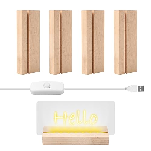 MaxEarn 4Stk LED Lichter Display Basis, Desktop LED Leuchten Sockel, USB Holz Lichtsockel Ständer, Warmes Gelbe Beleuchtet Lichtständer, Holzbeleuchtung für 3mm Dicke DIY Acrylplatte Kristallglas von MaxEarn