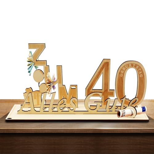 MaxEarn Geburtstagsgeschenk Holz, DIY Geldgeschenke Geburtstag Dekoration „Alles Gute zum 40“, Kreatives Gästebuch aus Holz für Freunde Familie von MaxEarn