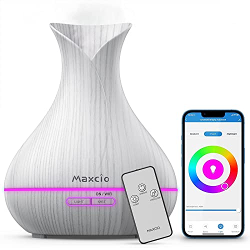 Maxcio Alexa Aroma Diffuser, Ätherische Öl Smart Ultraschall Duftlampe Luftbefeuchter 400ML, Kompatibel mit Alexa und Google Home, APP Steuerbar, Timer Funktion, 7-LED-Farbe für Smart Home von Maxcio