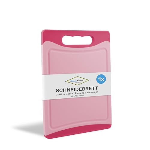 MaxxGoods Schneidebrett Kunststoff mit Saftrille & Griff - Küchenbrett rutschfest & antibakteriell - Frühstücksbrett, Kunststoffbrett beidseitig verwendbar, Spülmaschinenfest - Pink, 20x15x0,8cm von MaxxGoods