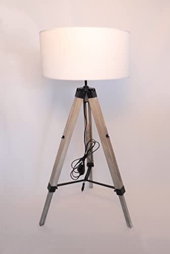 MaxxHome Stehlampe Elly - Stehlampe - Moderner Skandinavischer Stil Mit Holzstativ - Stehlampe Für Das Ganze Interieur - Leseleuchte - Weiß - 65 x 65 x 99-143 von MaxxHome
