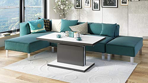 Design Couchtisch Tisch Aston Weiß matt/Anthrazit Grau matt stufenlos höhenverstellbar ausziehbar 120 bis 200cm Esstisch von Mazzoni