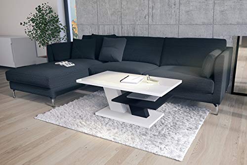 Design Couchtisch Tisch Cliff Weiß Hochglanz/Schwarz matt Wohnzimmertisch 110x60x45cm mit Ablagefläche von Mazzoni