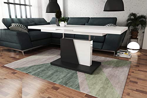 Design Couchtisch Tisch Grand Noir stufenlos höhenverstellbar ausziehbar 120 bis 180cm Esstisch (Weiß Hochglanz/Schwarz Matt) von Mazzoni