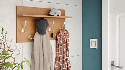 Design Garderobe Garderobenpaneel 70 x 40 cm mit Hutablage Kleiderhaken Finlo, Farbe:Erle - Chrom von Mazzoni