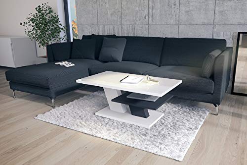 Mazzoni Design Couchtisch Tisch Cliff Wohnzimmertisch 110x60x45cm mit Ablagefläche (Weiß Hochglanz/Grau Anthrazit matt) von Mazzoni