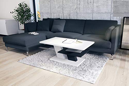 Mazzoni Design Couchtisch Tisch Cliff Wohnzimmertisch 110x60x45cm mit Ablagefläche (Weiß matt/Schwarz matt) von Mazzoni