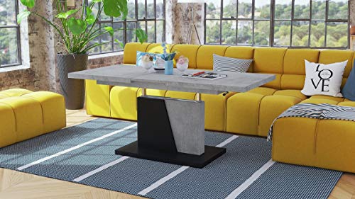 Mazzoni Design Couchtisch Tisch Grand Noir stufenlos höhenverstellbar ausziehbar 120 bis 180cm Esstisch (Beton/Schwarz matt) von Mazzoni