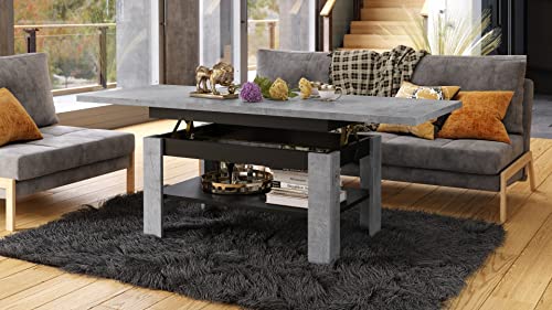 Mazzoni Design Couchtisch Tisch Rio stufenlos höhenverstellbar 55-67 cm ausziehbar 130-170cm mit Ablagefläche Esstisch, Farbe:Beton/Schwarz matt von Mazzoni