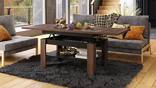 Mazzoni Design Couchtisch Tisch Rio stufenlos höhenverstellbar 55-67 cm ausziehbar 130-170cm mit Ablagefläche Esstisch, Farbe:Eiche dunkel/Schwarz matt von Mazzoni