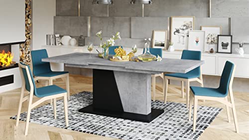 Mazzoni Design Esstisch Tisch Noble Noir ausziehbar 160 bis 218 cm, Farbe:Beton/Schwarz matt von Mazzoni