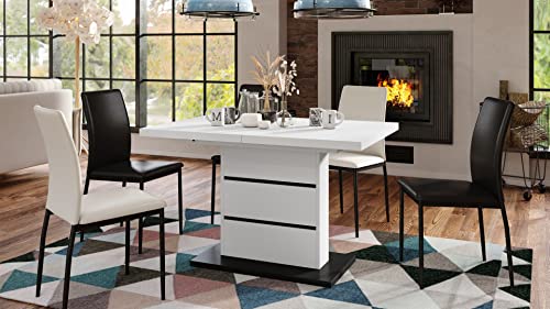 Mazzoni Design Esstisch Tisch Piano ausziehbar 120 bis 200 cm, Farbe:Weiß matt - Schwarz matt von Mazzoni