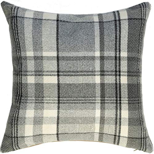 McAlister Textiles Heritage | Kissenbezug für Sofakissen in Anthrazit Grau | 50 x 50 cm | gewobenes Tartan-Muster kariert | Deko Kissenhülle Sofa, Bett, Couch pflegeleichtes Wolle-Gefühl von McAlister Textiles