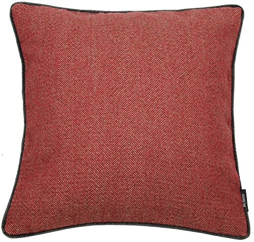 McAlister Textiles Herringbone Boutique Tweed Kissenbezug in Rot & Anthrazit Grau 60 x 60 cm Deko Kissenhülle & Wolle-Gefühl für Sofa, Couch von McAlister Textiles