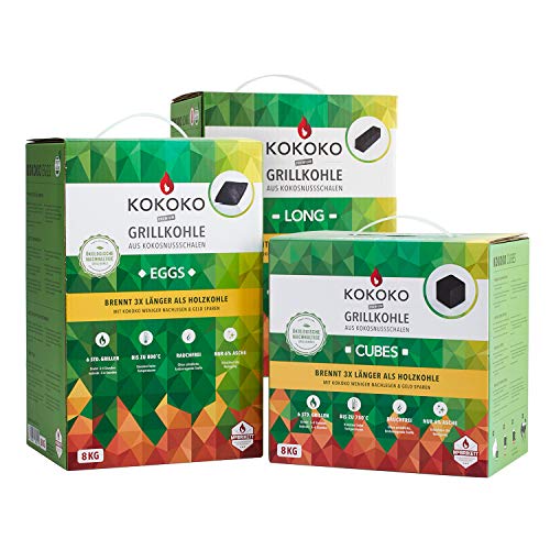 McBrikett Set-Angebot: KOKOKO Cubes, KOKOKO Eggs & KOKOKO Long, 24 kg Bio Kokos Grillkohle von McBrikett