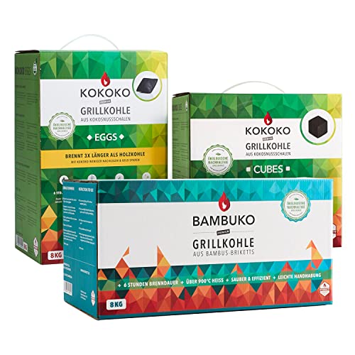 Set-Angebot: KOKOKO Cubes, KOKOKO Eggs & BAMBUKO, 26 kg Premium Grillbriketts von McBrikett