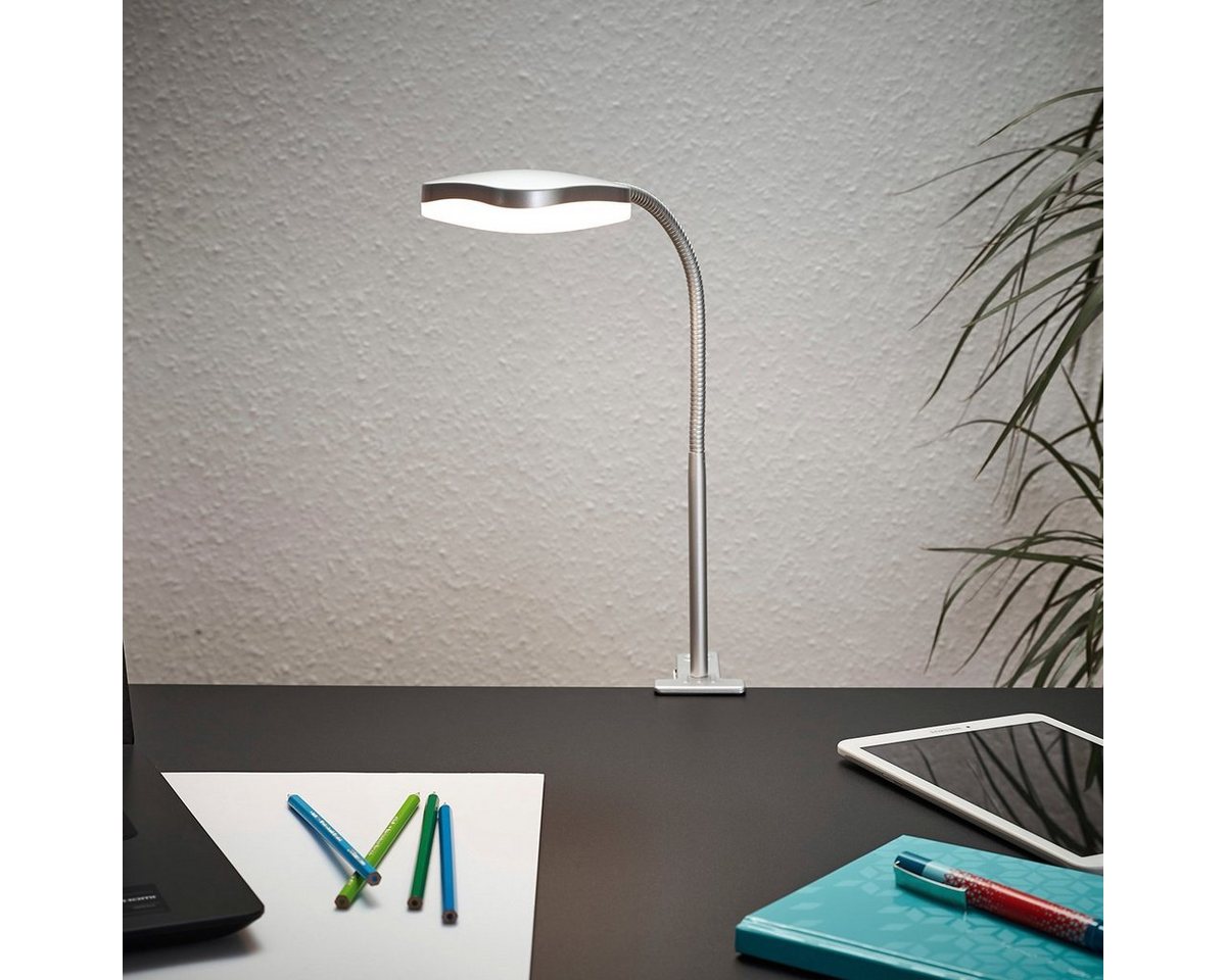 MeLiTec Tischleuchte LED mit Klemmfuß T162 chrom-matt, nein, warmweiß, Kopf flexibel, modernes Design, vielseitig, energiesparend von MeLiTec