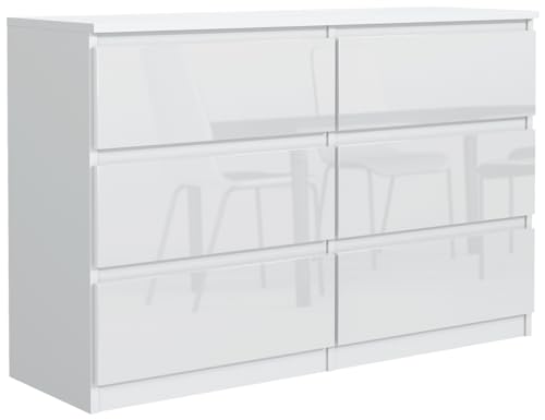 MebLocker Kommode mit 6 Schubladen 120 cm Ideal für Wohnzimmer, Schlafzimmer, Kinderzimmer, Jugendzimmer und Büro Moderne Elegante Lösung für stilvolle Aufbewahrung und Organisation (Weißer Glanz) von MebLocker