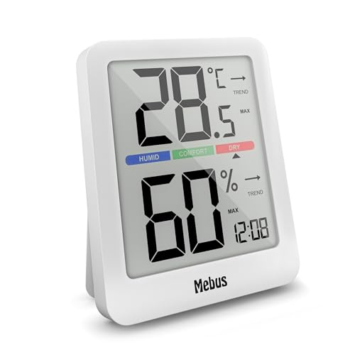 MEBUS digitale Klimastation mit Innen-Thermometer und -Hygrometer, Uhr, Komfortindikator, Beleuchtung, Trendanzeige, Farbe: Weiß, Modell: 40928 von Mebus