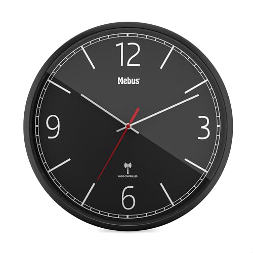 Mebus Funkwanduhr I präzises Funkuhrwerk I Automatische Einstellung der Uhrzeit I Farbe: Schwarz I 30cm von Mebus