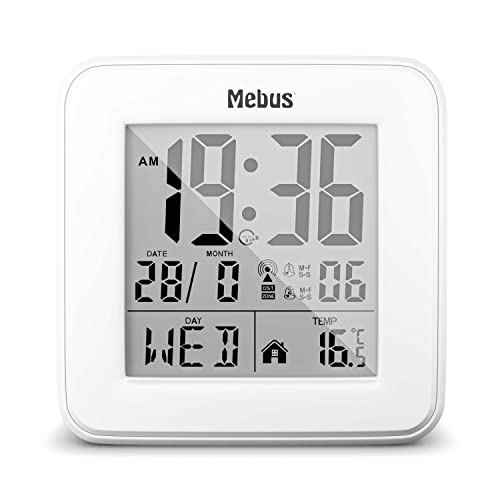 Mebus Digitaler Funk-Wecker mit Temperaturanzeige, Beleuchtung, Kalender, kompakt und stabil, Schwarz, Modell: 25594 von Mebus