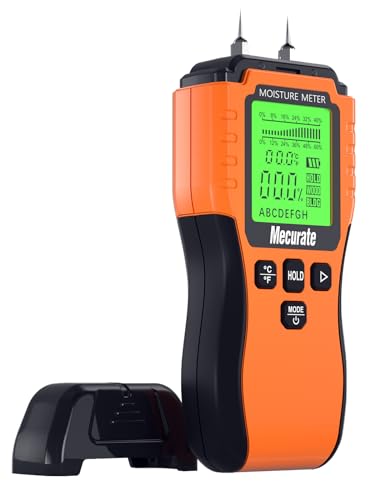 Mecurate Feuchtigkeitsmessgerät, Pin-Typ Holzfeuchtemessgerät mit Batterie und LCD-Display digitale, Moisture Detector Feuchtemessgerät-Detector für Holz,Wand,Baustoffen,Gipskarton (Akustischer Alarm) von Mecurate