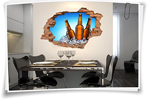 3D Wanddurchbruch Wandbild Wandaufkleber Wandtattoo Sticker Bier Kalte Getränke Beer, 90x60cm von Medianlux
