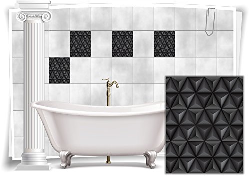 Medianlux Fliesen-Aufkleber Bild Mosaik Kachel Grau Schwarz Retro Dreiecke Bad WC Deko Folie Badezimmer, 12 Stück, 20x25cm von Medianlux