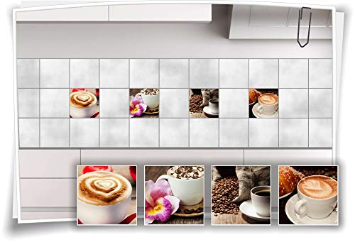 Medianlux Fliesen-Aufkleber Fliesen-Bild Kaffee Cappuccino Latte-Macchiato Espresso Kaffeebohnen Küche Deko Folie Coffee, 10x10cm von Medianlux