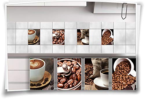 Medianlux Fliesen-Aufkleber Fliesen-Bild Kaffee Cappuccino Latte-Macchiato Espresso Kaffeebohnen Küche Deko Folie Coffee, 20x25cm von Medianlux