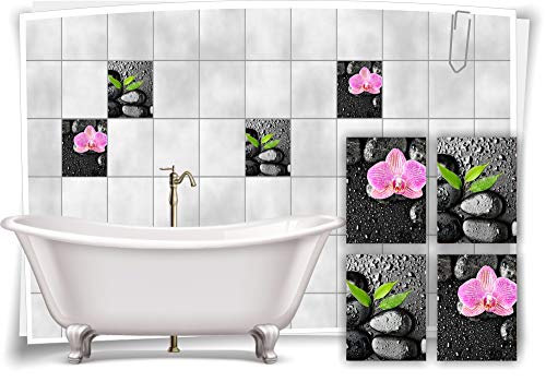 Medianlux Fliesen-Aufkleber Fliesen-Bild Steine Orchidee SPA Wellness Schwarz Bad WC Deko Digitaldruck Sticker, 20x25cm fp5p278h-98600 von Medianlux