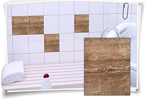 Medianlux Fliesenaufkleber Fliesen Aufkleber Holz Baum Kiefer Fichte Bad WC Küche Kachel Imitat Deko Holzimitat, 8 Stück, 20x25cm von Medianlux
