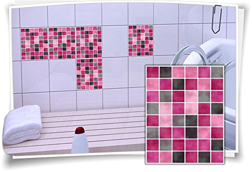 Medianlux Fliesenaufkleber Fliesenbild Fliesen Fliesenimitat Aufkleber Mosaik Pink Schwarz, 12 Stück, 20x25cm von Medianlux