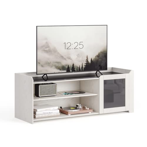 Mondeer TV-Schrank, Fernsehtisch mit Gehärtetem Glas Moderner Stil bis zu 55 Zoll für Wohnzimmer Schlafzimmer, B120 x H45 x T40 cm, Cremeweiß von Mondeer