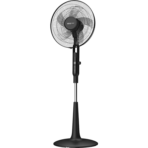 Standventilator 65 Watt mit Fernbedienung Timer Metall ABS 5 Flügel 10 Geschwindigkeiten Durchmesser 40 Oszillation Höhenverstellbar (schwarz) von Megashopitalia