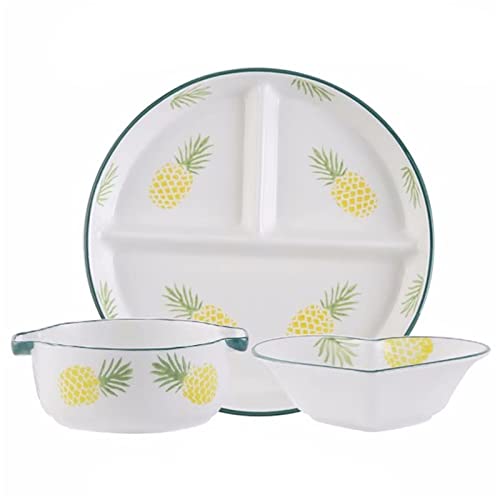 3-teiliges Besteckset for eine Person Bariatrische Teller zur Portionskontrolle, geteilte Teller/Suppenschüsseln – Weiß mit Fruchtmuster (Color : D) von Meiiron